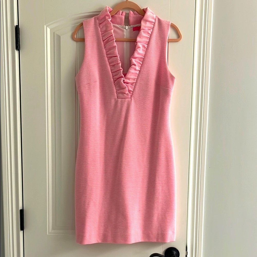 Lilly Pulitzer Pink Sleeveless Ruffled Sheath Dress M Like New